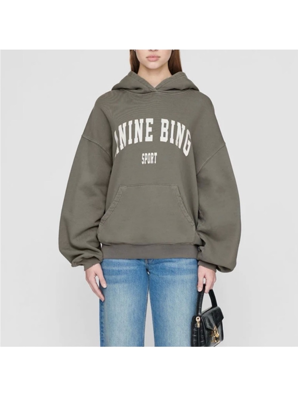 Anine Bing Harvey Sweatshirt Hoodie Olive green khaki - Picture 3 of 8